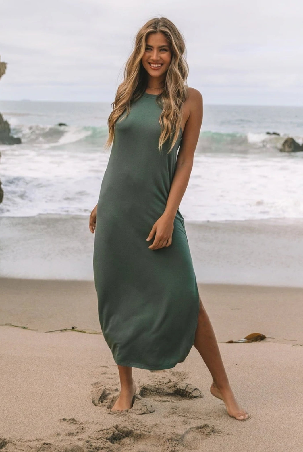 racerback beach dress High Neck Racerback Dress, Green Patterned, Size 8