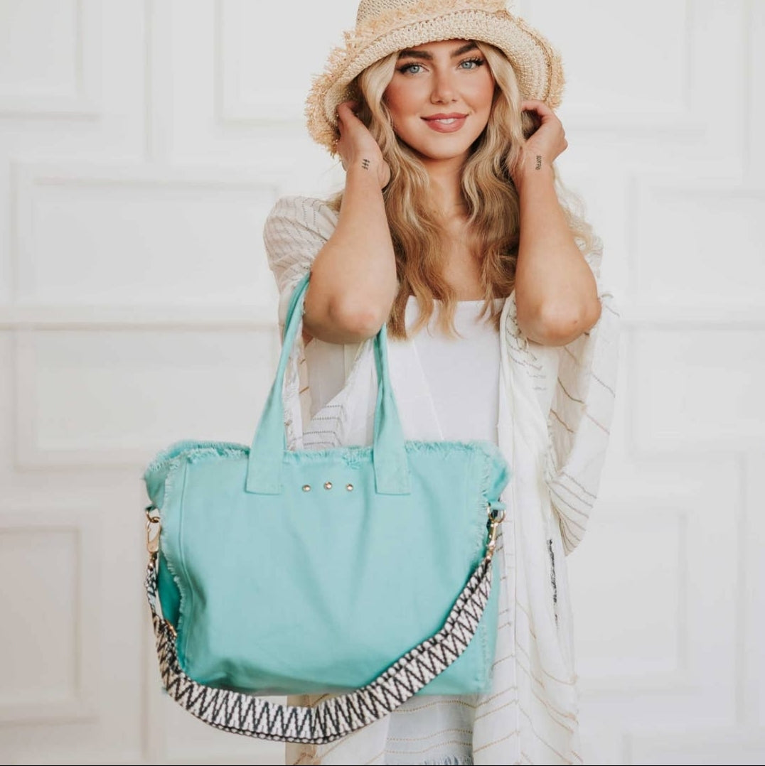 Luna Fringe Canvas Crossbody Tote Bag Blu Isla Boutique