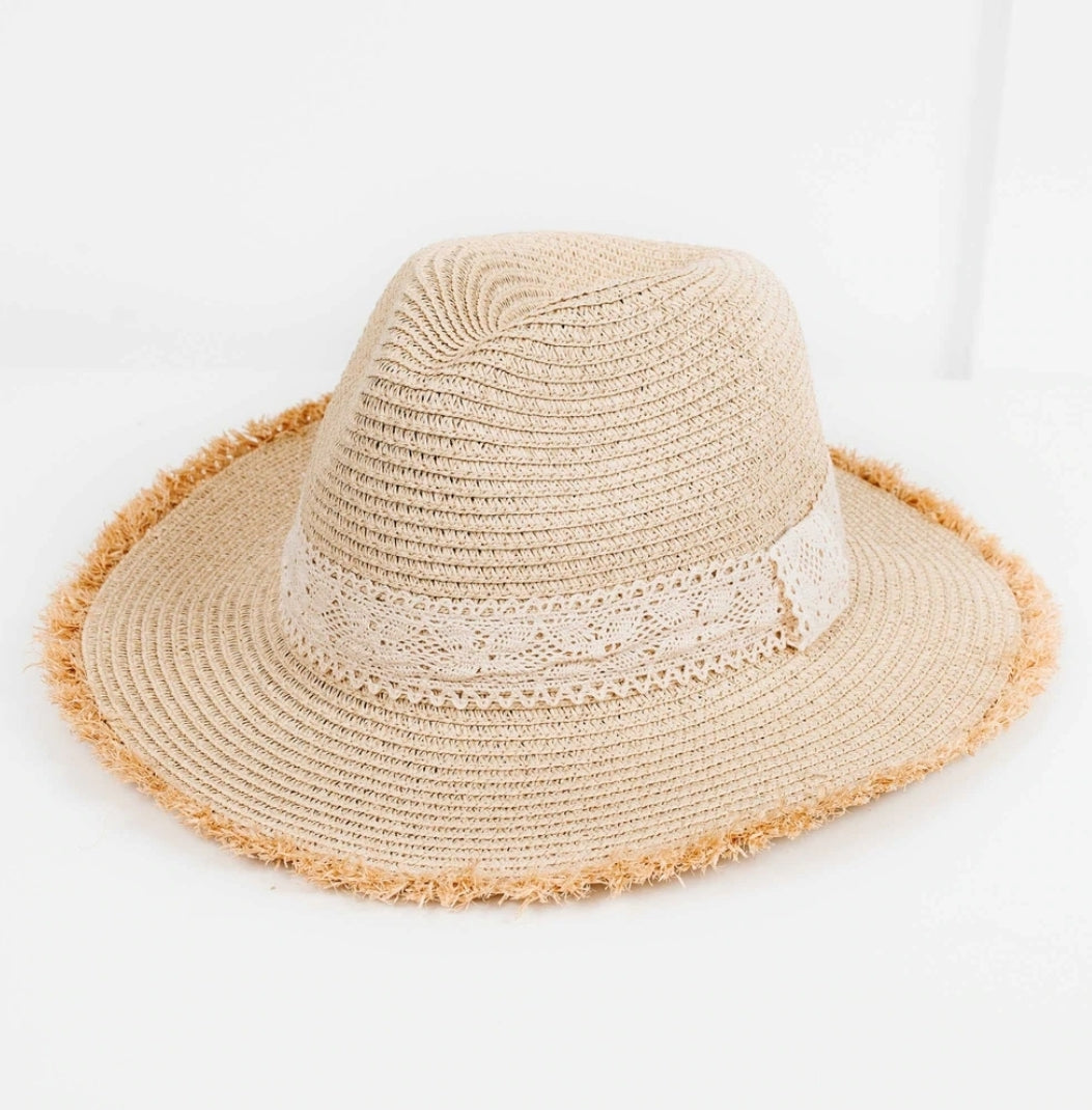 Lina Lace Trim Straw Hat